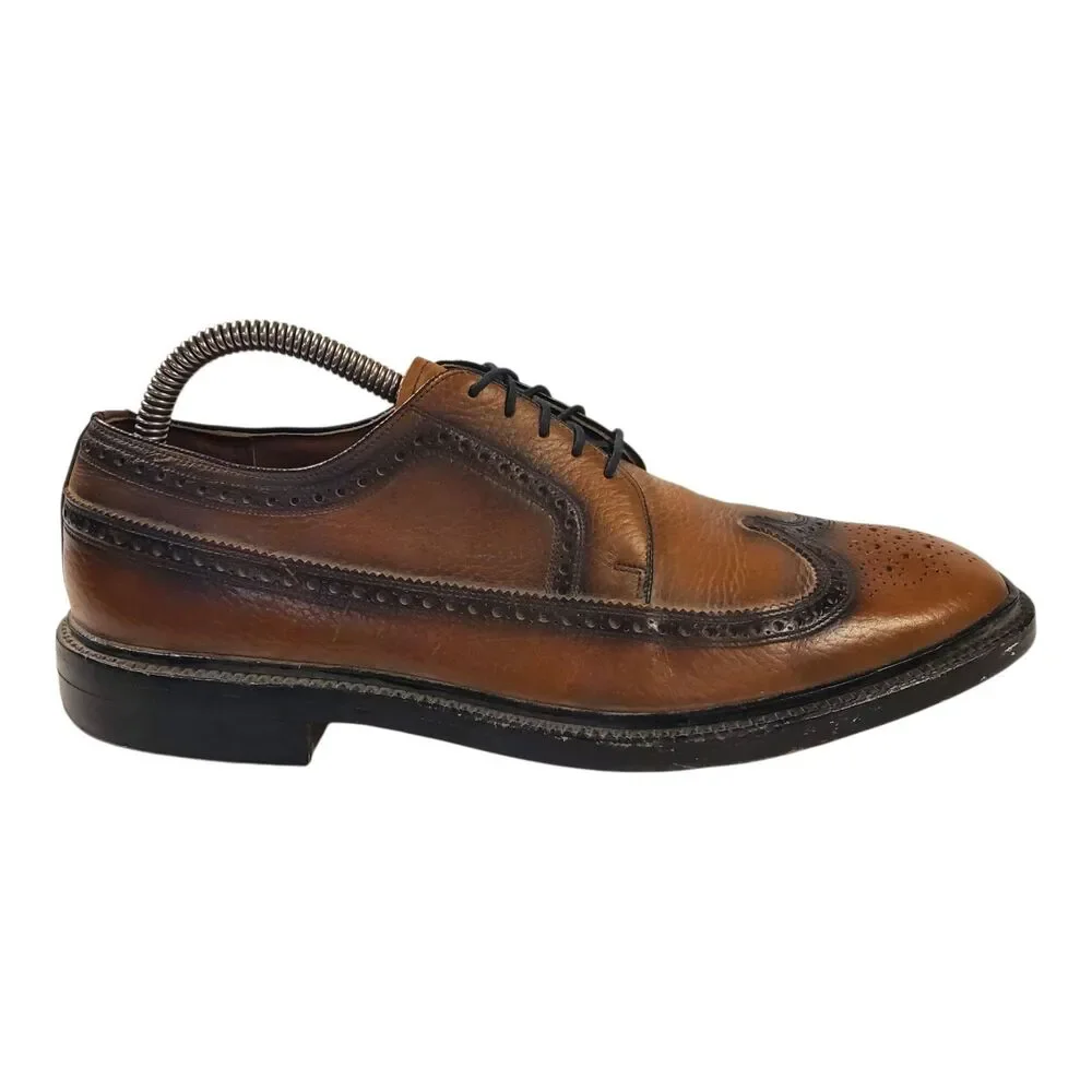 Vintage FREEMAN Shoes Mens Size 8 Brown Leather Wingtip Oxford Brogue Preppy